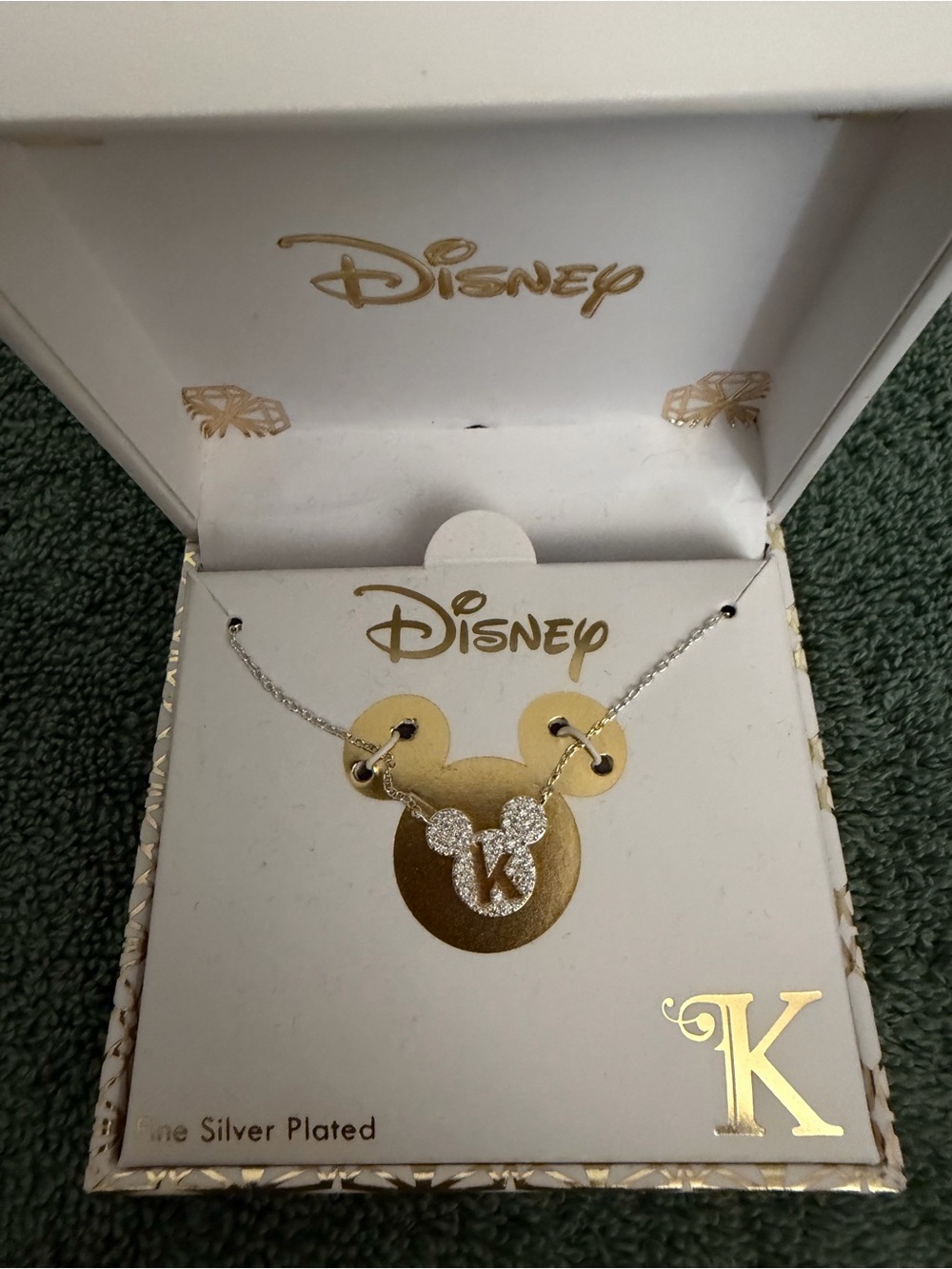 Disney Silver Sparkling Mickey 'K' Pendant Necklace - Gold & Silver